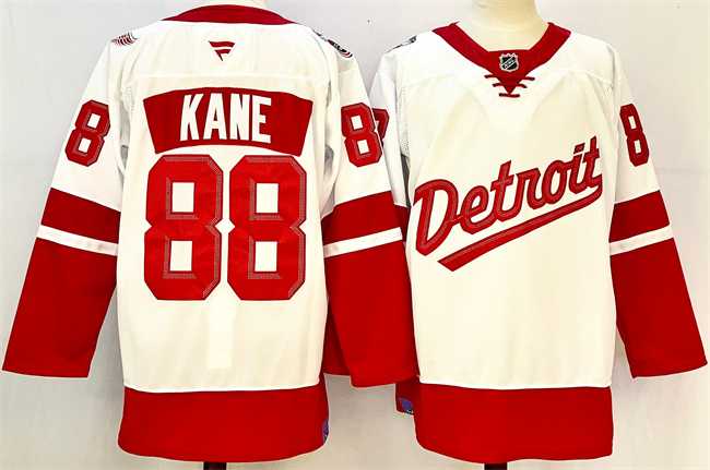 Mens Detroit Red Wings #88 Patrick Kane White Red 2024-25 Stitched Jersey